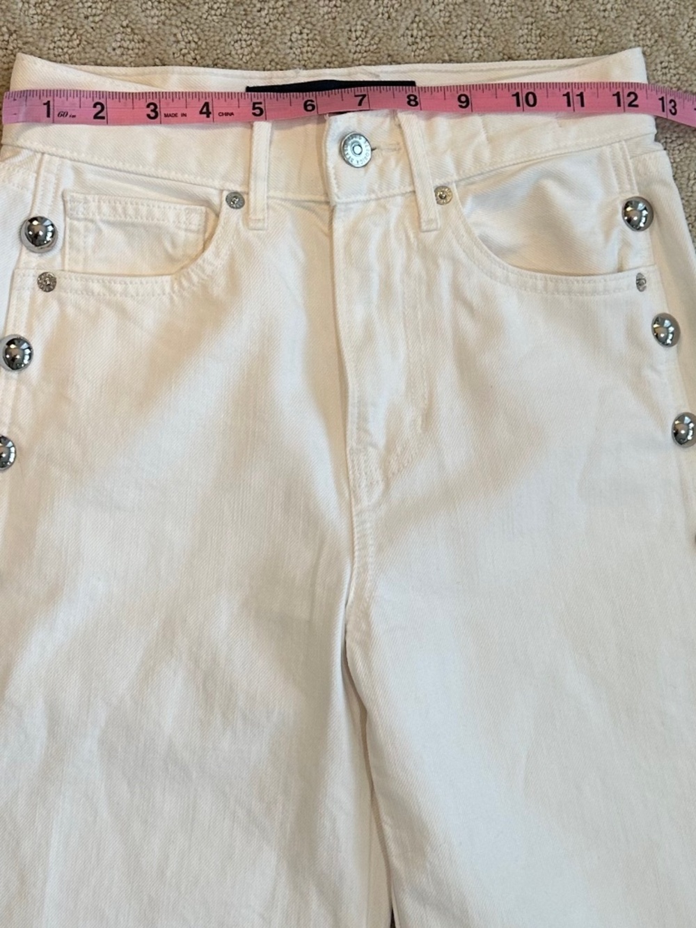 Veronica Beard Taylor High-Rise Wide Leg Studded Statement Jeans White 23 Casual - Picture 12 of 14